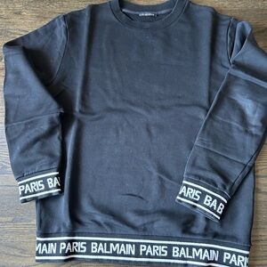 Balmain Black Crewneck Sweater with Logo Trim